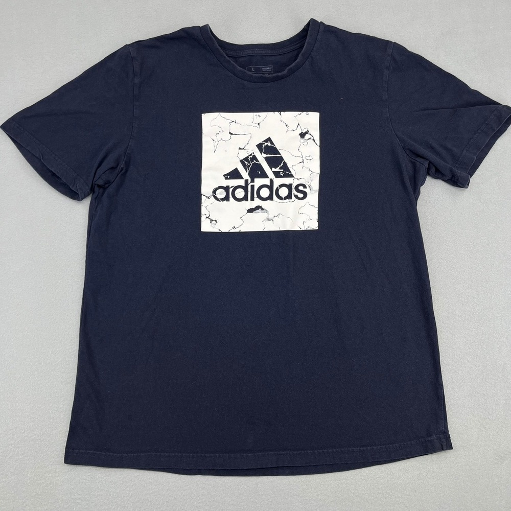 Adidas Mens Graphic T-Shirt Navy Blue Marble Box Logo Regular Fit Large